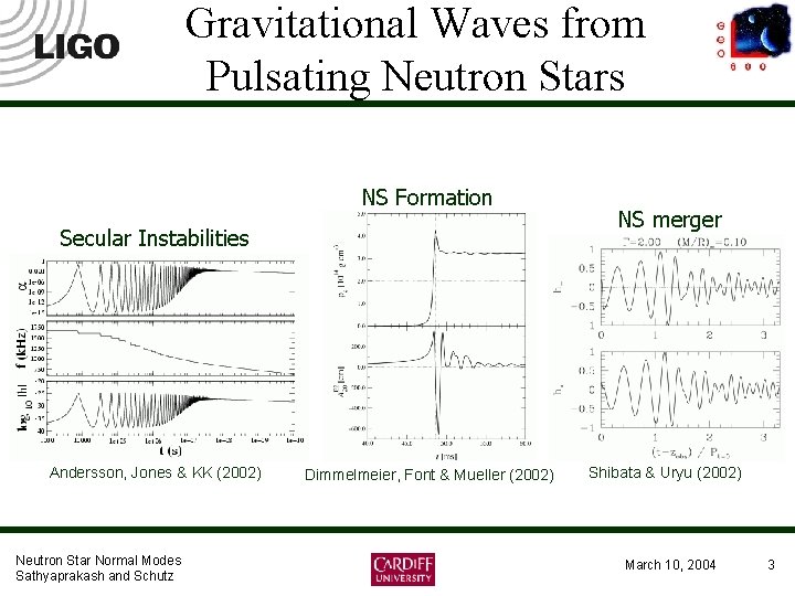 Gravitational Waves from Pulsating Neutron Stars NS Formation Secular Instabilities Andersson, Jones & KK