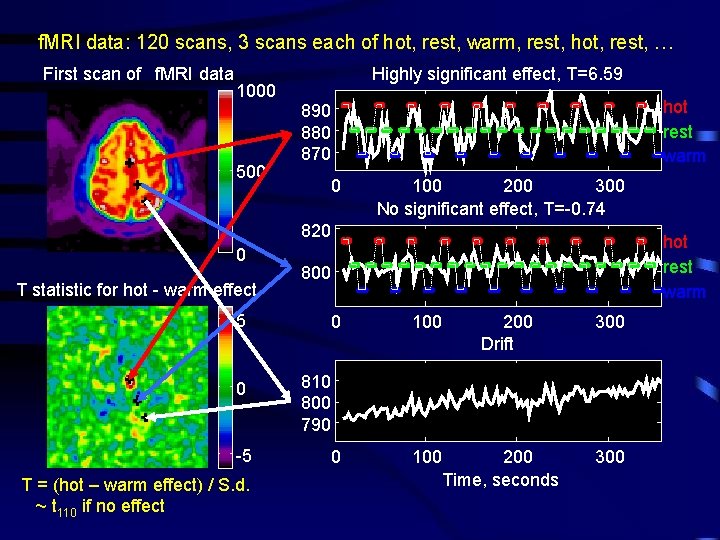 f. MRI data: 120 scans, 3 scans each of hot, rest, warm, rest, hot,