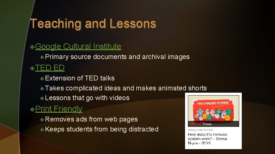 Teaching and Lessons u. Google Cultural Institute u Primary u. TED source documents and