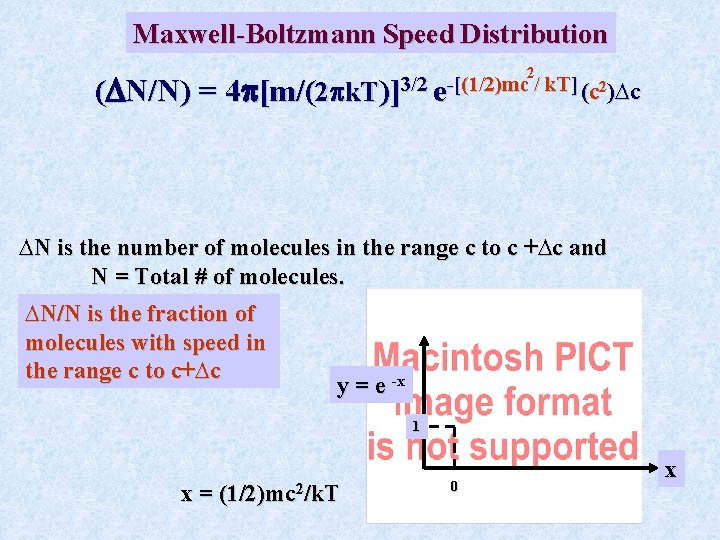 Maxwell-Boltzmann Speed Distribution ( N/N) = 2 4 [m/(2 k. T)]3/2 e-[(1/2)mc / k.