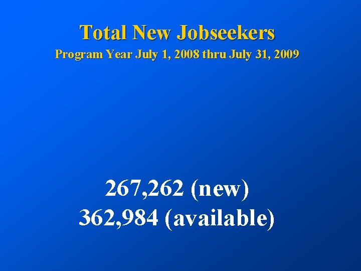 Total New Jobseekers Program Year July 1, 2008 thru July 31, 2009 267, 262
