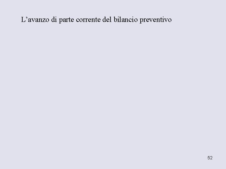 L’avanzo di parte corrente del bilancio preventivo 52 