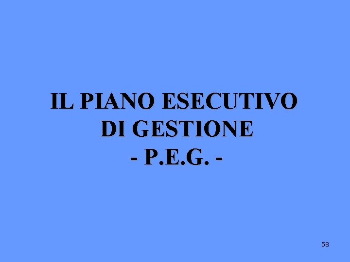 IL PIANO ESECUTIVO DI GESTIONE - P. E. G. - 58 