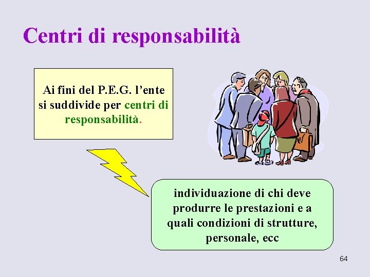 Centri di responsabilità Ai fini del P. E. G. l’ente si suddivide per centri