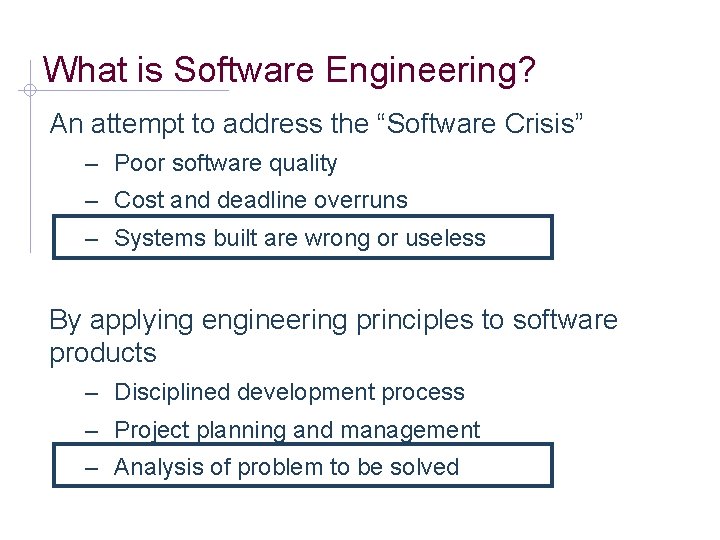 What is Software Engineering? An attempt to address the “Software Crisis” – Poor software