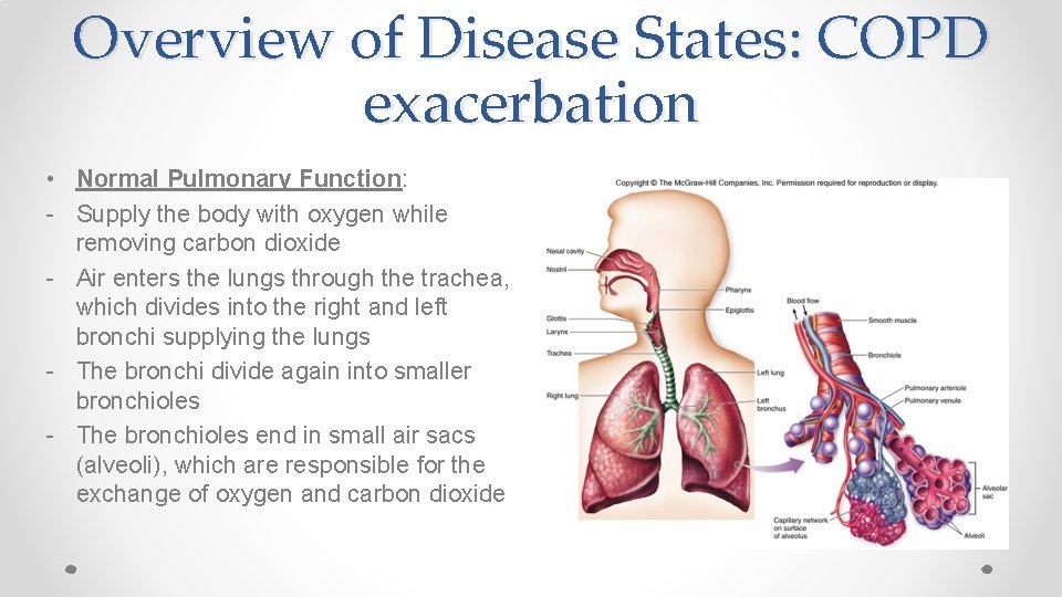 Overview of Disease States: COPD exacerbation • Normal Pulmonary Function: - Supply the body