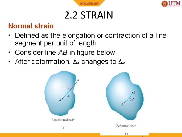 2. 2 STRAIN Normal strain • Defined as the elongation or contraction of a