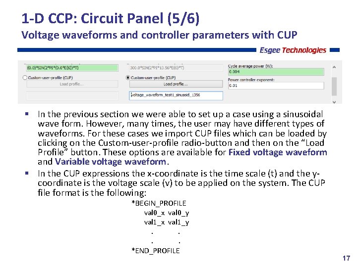 1 -D CCP: Circuit Panel (5/6) Voltage waveforms and controller parameters with CUP In