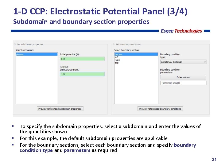 1 -D CCP: Electrostatic Potential Panel (3/4) Subdomain and boundary section properties To specify