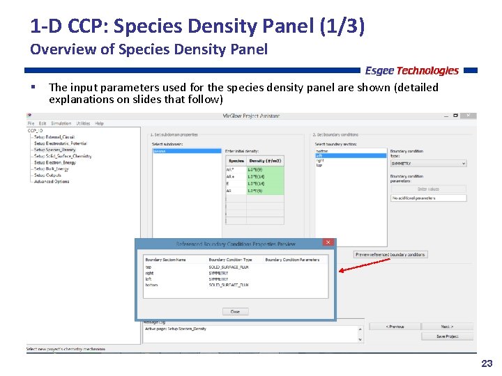 1 -D CCP: Species Density Panel (1/3) Overview of Species Density Panel The input