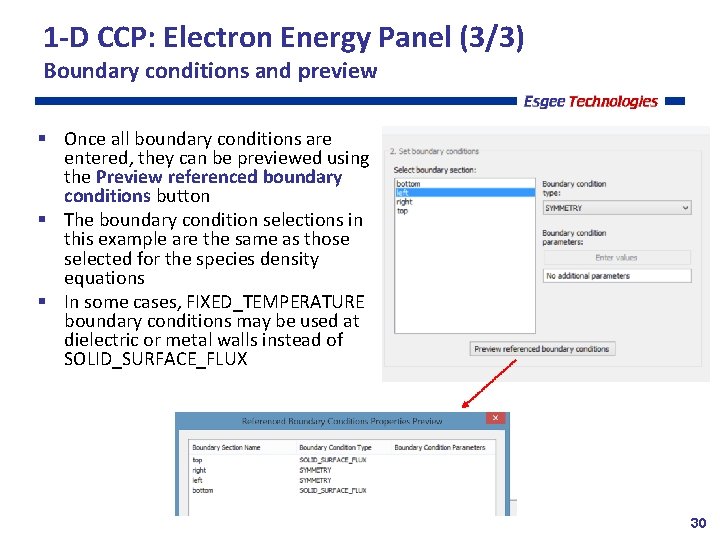 1 -D CCP: Electron Energy Panel (3/3) Boundary conditions and preview Once all boundary