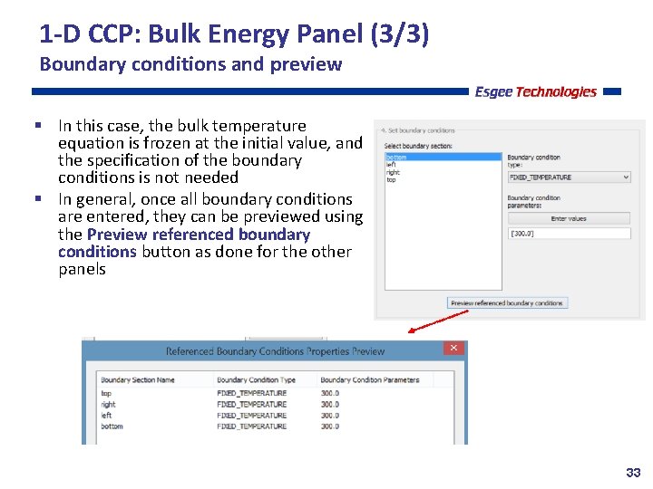 1 -D CCP: Bulk Energy Panel (3/3) Boundary conditions and preview In this case,
