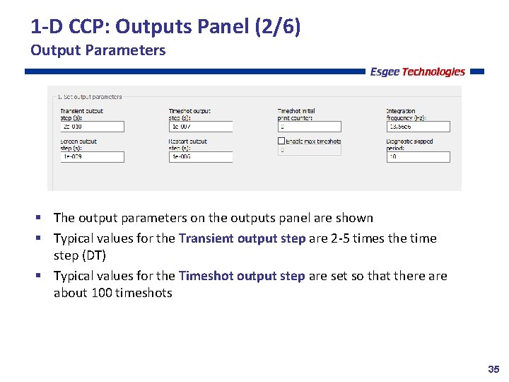 1 -D CCP: Outputs Panel (2/6) Output Parameters The output parameters on the outputs
