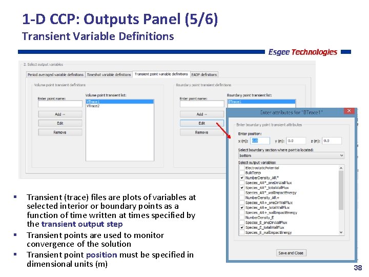 1 -D CCP: Outputs Panel (5/6) Transient Variable Definitions Transient (trace) files are plots