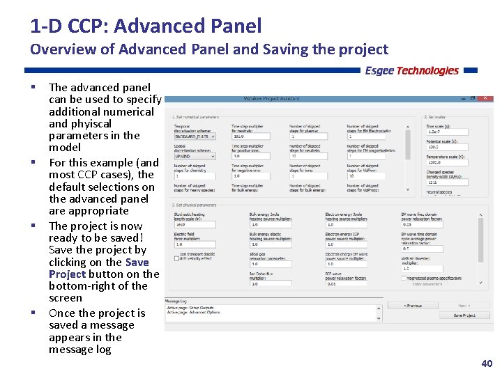 1 -D CCP: Advanced Panel Overview of Advanced Panel and Saving the project The