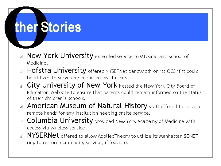 O ther Stories o New York University extended service to Mt. Sinai and School