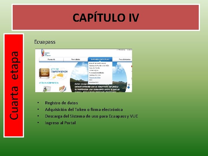 CAPÍTULO IV Cuarta etapa Ecuapass • • Registro de datos Adquisición del Token o