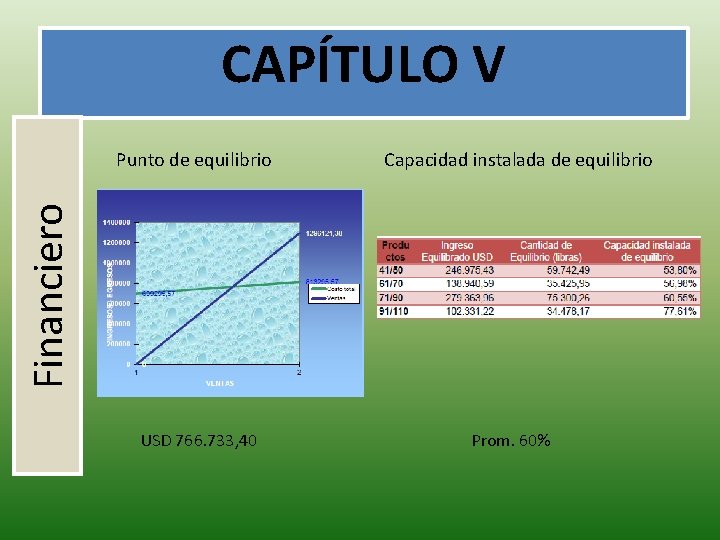 CAPÍTULO V Capacidad instalada de equilibrio Financiero Punto de equilibrio USD 766. 733, 40