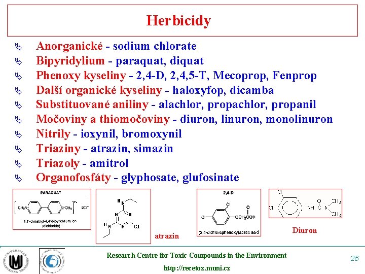 Herbicidy Ä Ä Ä Ä Ä Anorganické - sodium chlorate Bipyridylium - paraquat, diquat