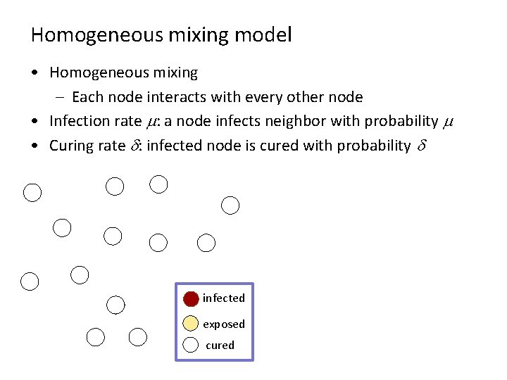Homogeneous mixing model • Homogeneous mixing – Each node interacts with every other node Homogeneous mixing model • Homogeneous mixing – Each node interacts with every other node