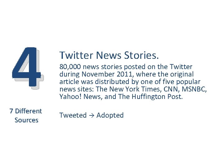 4 7 Different Sources Twitter News Stories. 80, 000 news stories posted on the 4 7 Different Sources Twitter News Stories. 80, 000 news stories posted on the