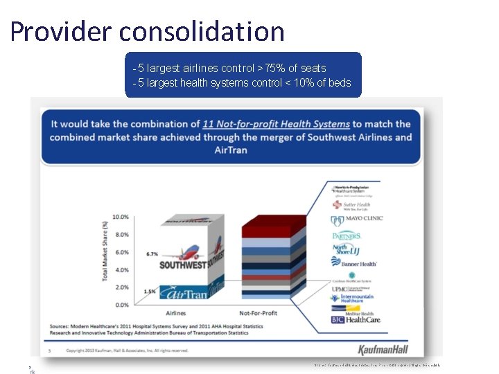 Provider consolidation - 5 largest airlines control >75% of seats - 5 largest health