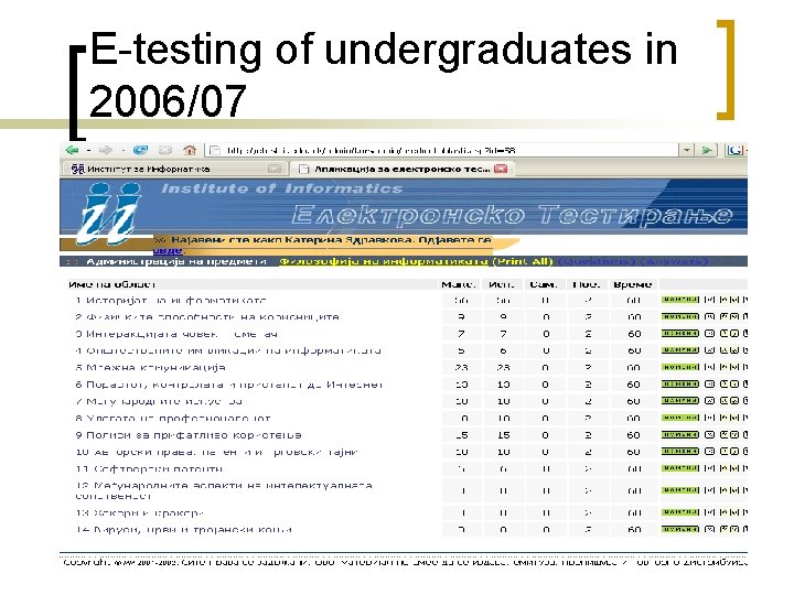 E-testing of undergraduates in 2006/07 