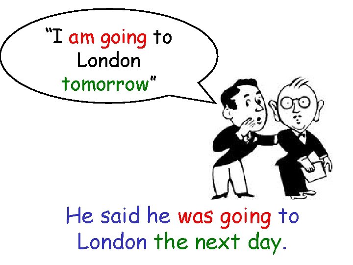 “I am going to London tomorrow” He said he was going to London the