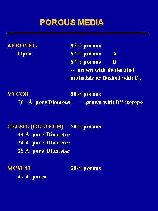 POROUS MEDIA AEROGEL Open 95% porous 87% porous A 87% porous B -- grown