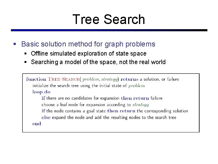 Tree Search § Basic solution method for graph problems § Offline simulated exploration of