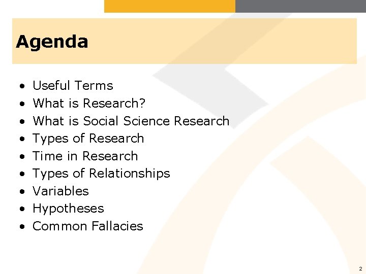 Agenda • • • Useful Terms What is Research? What is Social Science Research