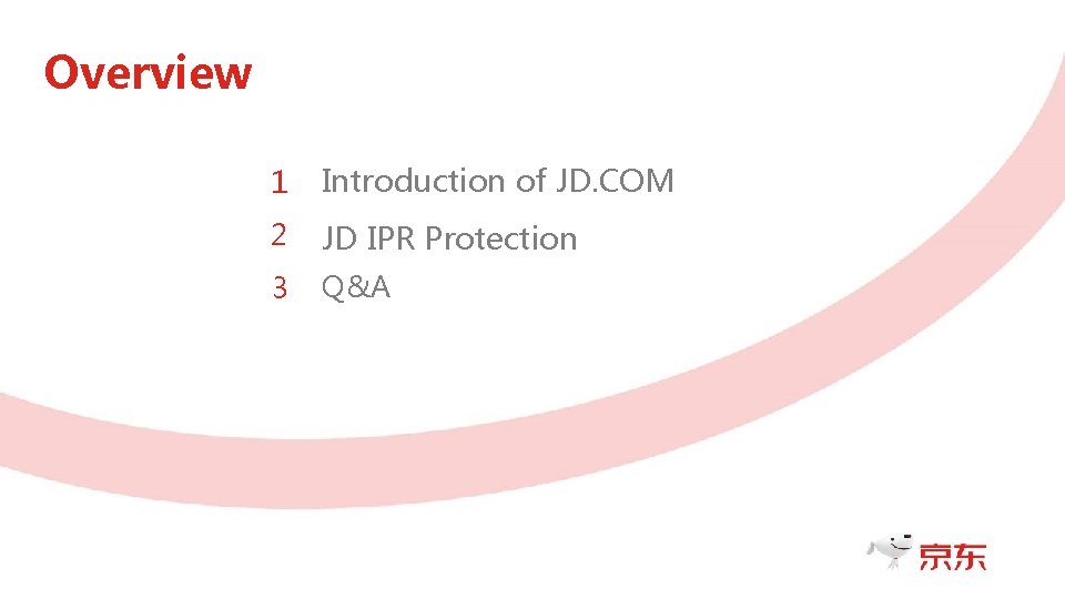 Overview 1 Introduction of JD. COM 2 JD IPR Protection 3 Q&A 