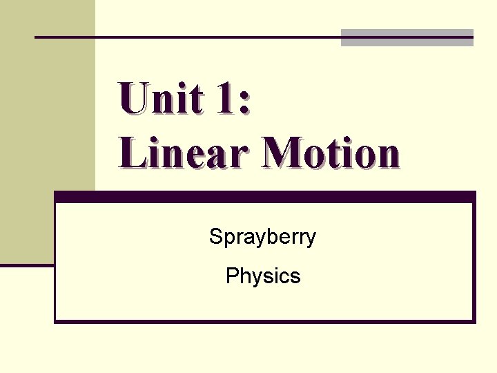 Unit 1: Linear Motion Sprayberry Physics 