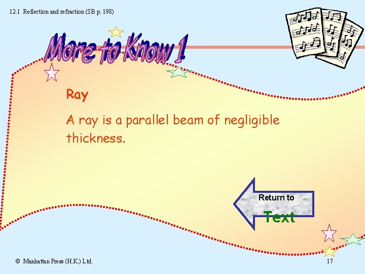 12. 1 Reflection and refraction (SB p. 198) Ray A ray is a parallel