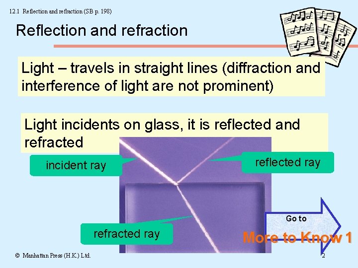 12. 1 Reflection and refraction (SB p. 198) Reflection and refraction Light – travels