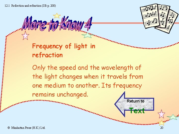 12. 1 Reflection and refraction (SB p. 200) Frequency of light in refraction Only