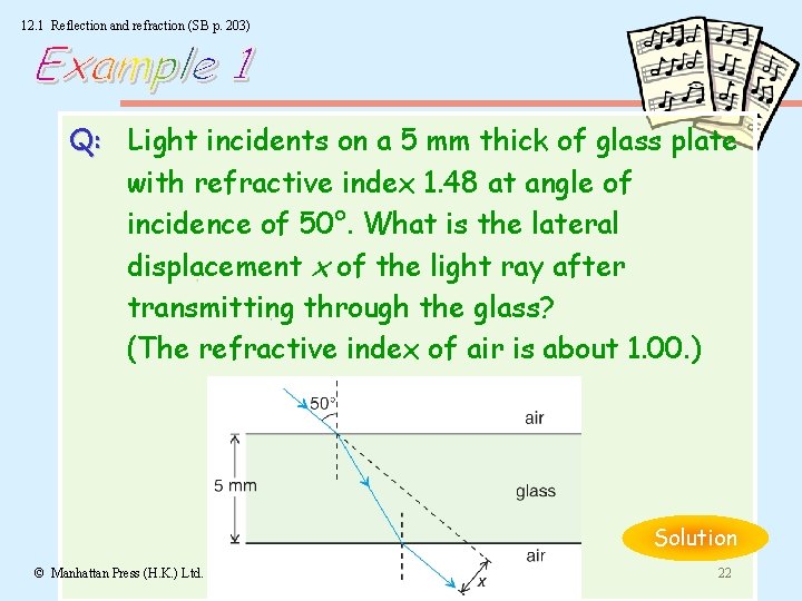 12. 1 Reflection and refraction (SB p. 203) Q: Light incidents on a 5