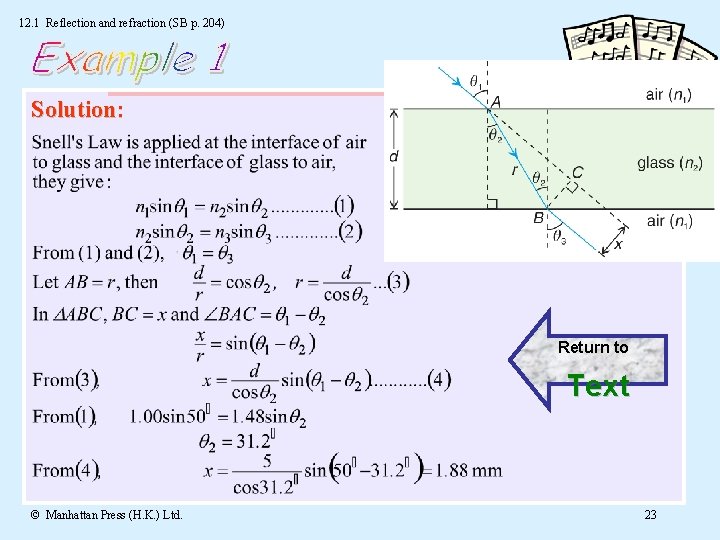 12. 1 Reflection and refraction (SB p. 204) Solution: Return to Text © Manhattan