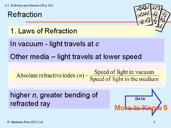 12. 1 Reflection and refraction (SB p. 201) Refraction 1. Laws of Refraction In