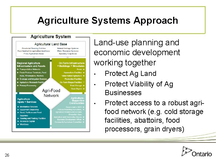 Agriculture Systems Approach Land-use planning and economic development working together • • • 26