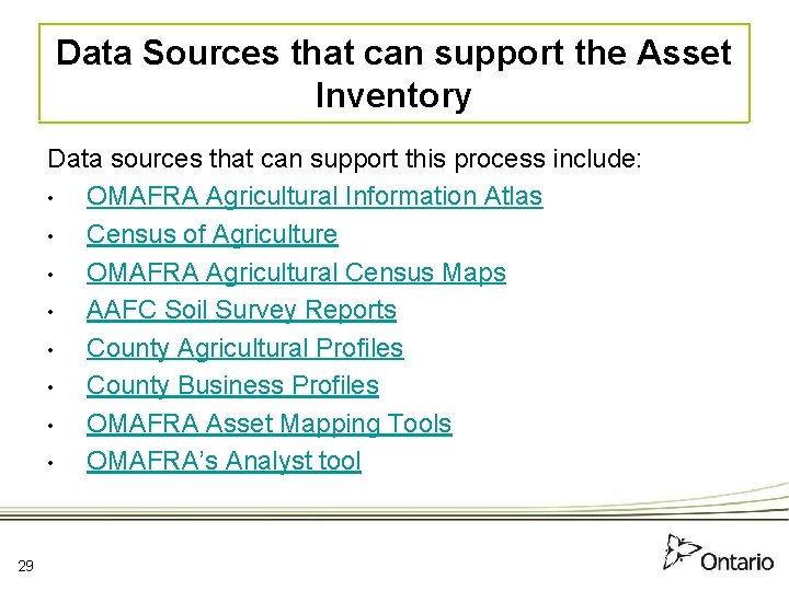 Data Sources that can support the Asset Inventory Data sources that can support this