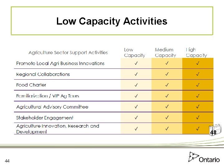 Low Capacity Activities 48 44 