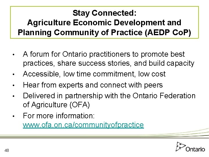 Stay Connected: Agriculture Economic Development and Planning Community of Practice (AEDP Co. P) •