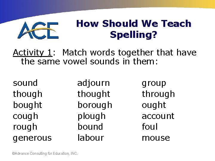 How Should We Teach Spelling? Activity 1: Match words together that have the same