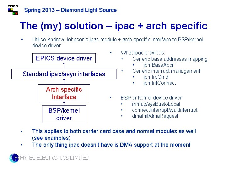 Spring 2013 – Diamond Light Source The (my) solution – ipac + arch specific