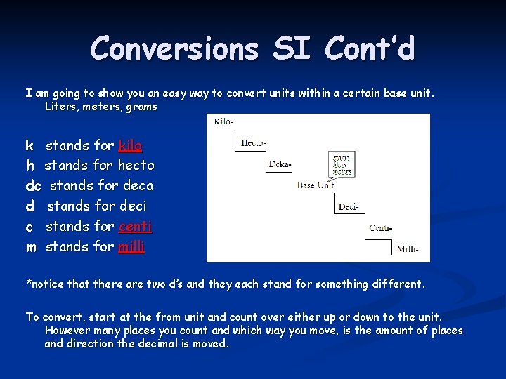 Conversions SI Cont’d I am going to show you an easy way to convert