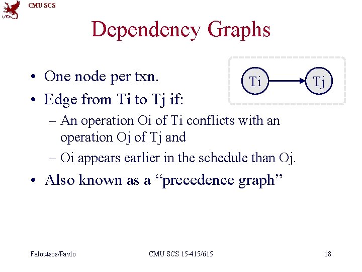 CMU SCS Dependency Graphs • One node per txn. • Edge from Ti to