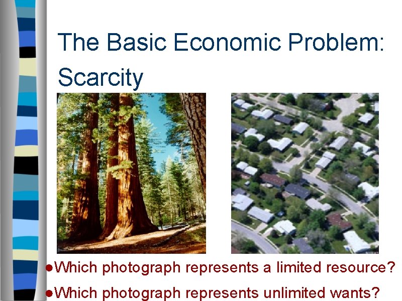 The Basic Economic Problem: Scarcity ●Which photograph represents a limited resource? ●Which photograph represents