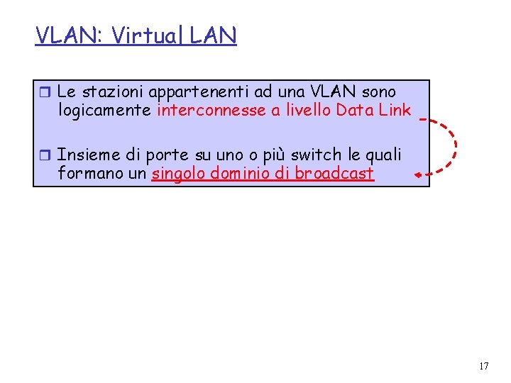 VLAN: Virtual LAN r Le stazioni appartenenti ad una VLAN sono logicamente interconnesse a