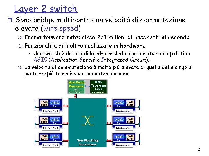 Layer 2 switch r Sono bridge multiporta con velocità di commutazione elevate (wire speed)